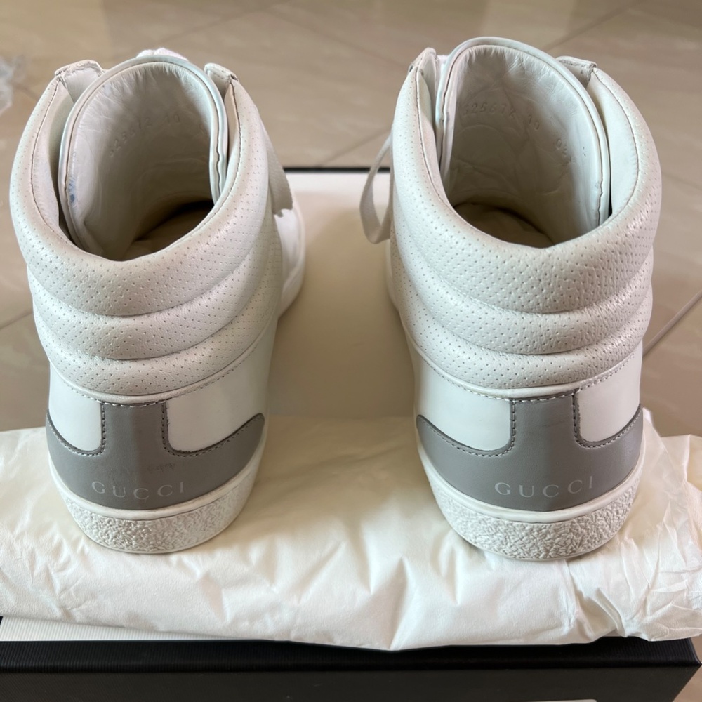 #2365 Gucci Men's Perforated GG New Ace High Leather Sneakers in White size 10.5 - Picture 3 of 11